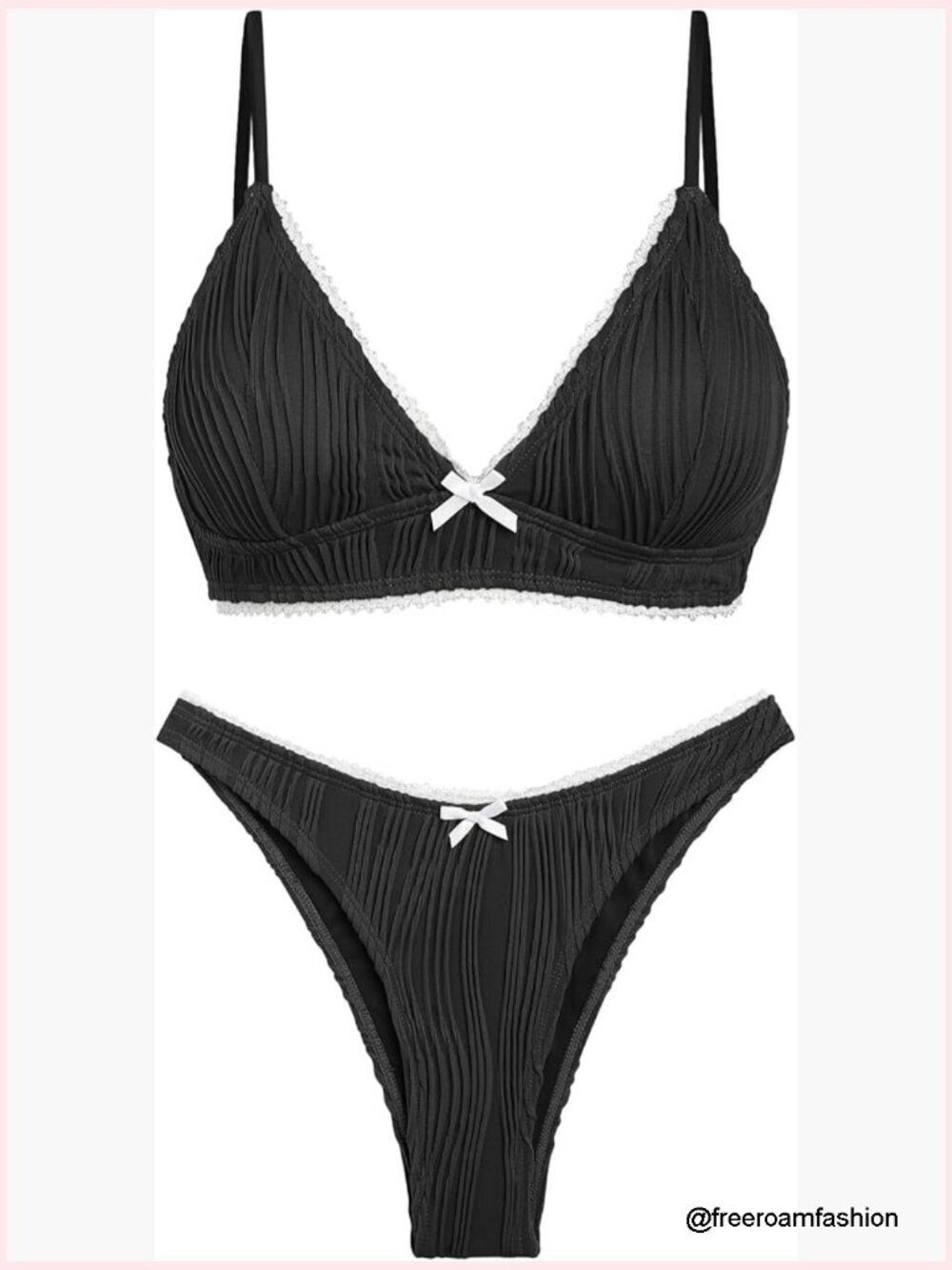 Padded Bikini Set Thong Swimwear Lace Trim Adjustable Straps